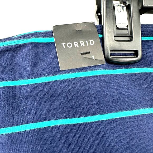 Torrid Size 1 XL Mini Skirt Navy Blue Stripe Wide Band Stretch Preppy Plus NWT‎ - Picture 3 of 4